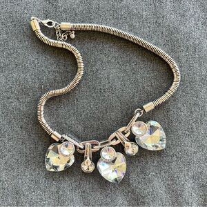 Heart Crystal Industrial Style Silver Tone Necklace